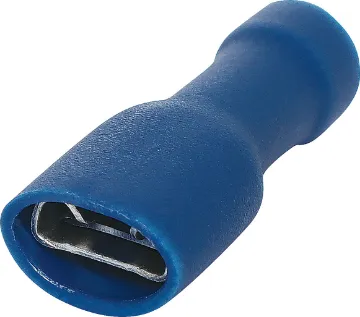 Blue 6.3mm Female Spade Crimp Pk 100 Spade type with double crimp
Wire: 1.5 - 2.5mmØ
Stud: 6.3mm
Max. voltage: 300V