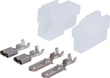 2 Way 15A Male And Female Inline Connector A positive locking latch automatically engages at mating for the single circuit connector. the standard connector used in fusible links. The tin plated crimp contacts, are easily snapped into the housings by hand. Applicable terminal wire range is 1.3 to