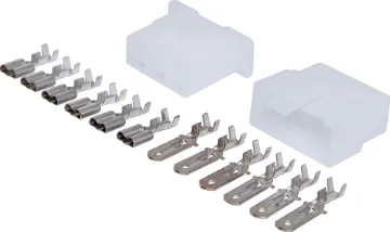 6 Way 15A Male And Female Inline Connector A positive locking latch automatically engages at mating for the single circuit connector. the standard connector used in fusible links. The tin plated crimp contacts.
