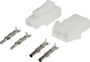 2 Way 15A Male And Female Inline Connector A positive locking latch automatically engages at mating for the single circuit connector. the standard connector used in fusible links. The tin plated crimp contacts, are easily snapped into the housings by hand. Applicable terminal wire range is 1.3 to