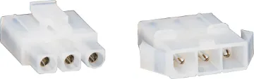 3 Way 14A Male And Female Inline Connector Supplied with crimp pins. Pins crimp (or solder) onto cable and then snap into place inside the connector. Both the plug and socket are inline type, though can also be chassis mounted.
Rated at up to 300V AC/DC, these compact connectors will withstand1,5