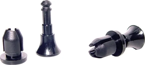 A unique two part olastic fixing that enables a sub-chassis or panel to be easily removed from and replaced on a main chassis without the need for screws and bolts. 