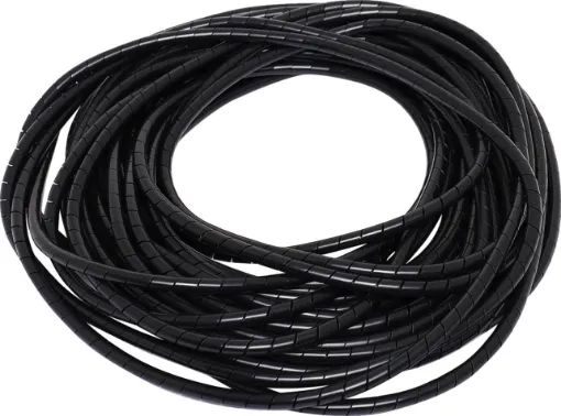 Spirals around cables to keep looms neat and tidy. Available in three sizes. 10m rolls.