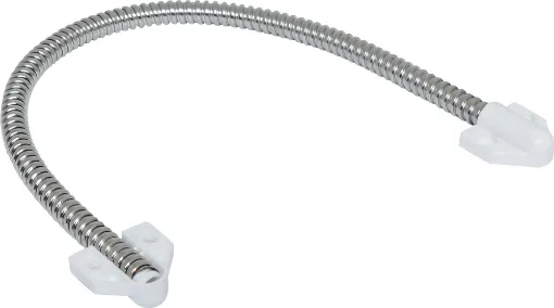 A flexible steel wiring loop for connection of sensors to doors. Includes mounting tabs at each end. 6mm cable entry.
