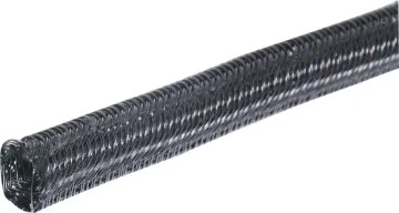 25mm Self Closing Braided Cable Sheathing 2m Length A cylindrical self closing design which is split along its length for easy cable entry. -75°C to +125°C. Made from PET plastic. 25% overlap ensures cables are covered. Bends to a tight radius without splitting open. Can be cut with hot knife or scissors.