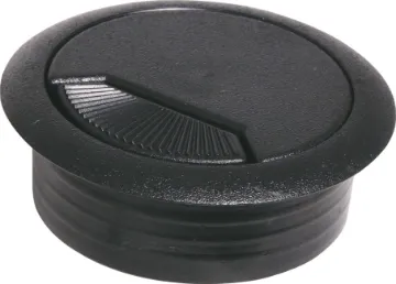 Black Desk/Bench Cable Tidy Grommet Requires 60mm hole cutout. Includes neat flush fitting cap.