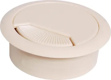 Beige Desk/Bench Cable Tidy Grommet Requires 60mm hole cutout. Includes neat flush fitting cap.