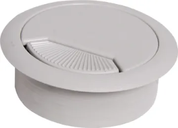 Grey Desk/Bench Cable Tidy Grommet Requires 60mm hole cutout. Includes neat flush fitting cap.