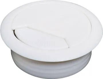 White Desk/Bench Cable Tidy Grommet Requires 60mm hole cutout. Includes neat flush fitting cap.