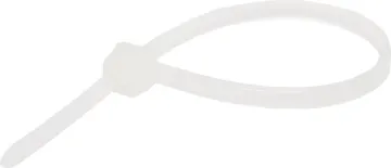 100mm x 2.5mm Nylon Cable Ties Natural Pk 1000 Quick and easy way to tidy up all your loose cables. Super strong and simple to use. 100mm x 2.5mm , 8kg Tensile strength Colour : Natural Nylon 66, 94V-2 8kg Tensile strength