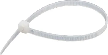 200mm x 4.6mm Nylon Cable Ties Natural Pk 100 Quick and easy way to tidy up all your loose cables. Super strong and simple to use.
Colour : Natural
Material : Nylon 66, 94V-2
22kg Tensile strength