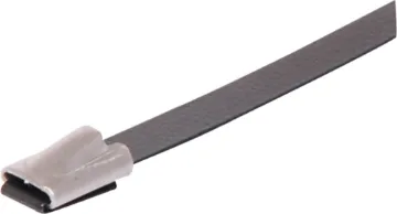 4.6x350mm Nylon Coated SS316 Stainless Steel Cable Ties Pk 100 Commonly used steel ties for securing conduits, pipes, signs etc. Ball locking mechanism type - non-removable. 4.6mm tensile strength 61kg.