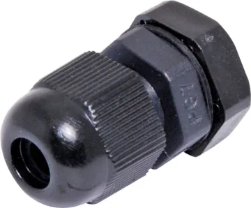 2-5mm PG7 Black IP68 Nylon Cable Gland Multi-piece cable gland with rubber clamping ring for sealing cable apertures in weatherproof equipment or speaker enclosures.
