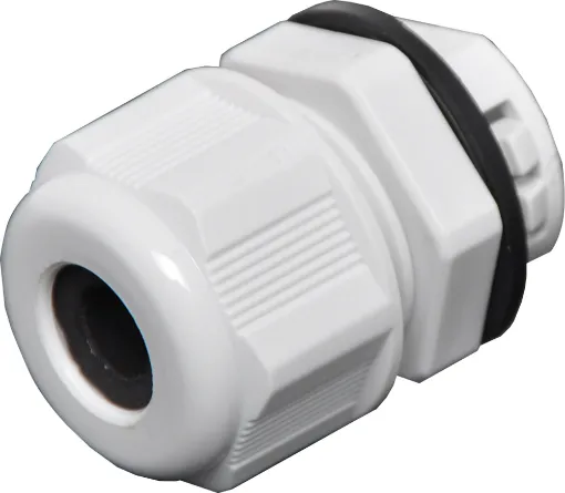 Multi-piece cable glands with rubber clamping ring for sealing cable apertures in weatherproof equipment or speaker enclosures.