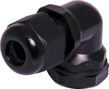 EG9 IP68 Right Angle Nylon Cable Gland Multi-piece right angle cable glands with rubber clamping ring for sealing cable apertures in weatherproof equipment or speaker enclosures.