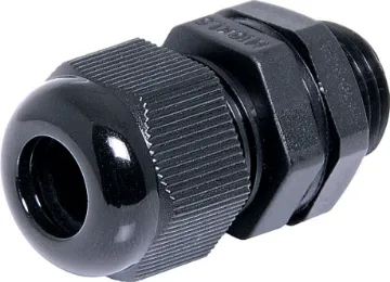 3-6.5mm MG12 Black IP68 Nylon Cable Gland IP68 cable gland with rubber clamping ring for a weatherproof cable seal. UL94 Nylon. All metric thread type.