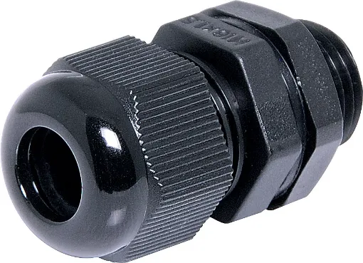 IP68 cable gland with rubber clamping ring for a weatherproof cable seal. UL94 Nylon. All metric thread type.