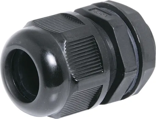 IP68 cable gland with rubber clamping ring for a weatherproof cable seal. UL94 Nylon. All metric thread type.