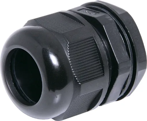 IP68 cable gland with rubber clamping ring for a weatherproof cable seal. UL94 Nylon. All metric thread type.