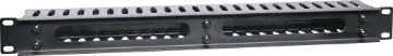 1U Enclosed Cable Hanger 19" Rack Panel Slotted panels for management of patch leads in IT and comms racks. Durable black powdercoated finish. Features plastic slotted tabs and slide on rear panel cover for a neat finish. 1 RU