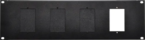 This 3RU plate provides mounting for up to 4 standard electrical wall plates. This allows installers to mount zone control wall plates (such as the Redback A 4490 series) into a rack environment. Supplied with three blanking plates and hardware. 