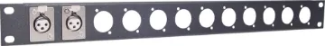 1U XLR 12 Way Patch Panel 19" Rack Panel Pre-punched with either 12(1U) or 24(2U). Tough black powdercoated finish. H 5170 & H 5172 suit the following connectors: 
P 0804 XLR 3 Pin Female
P 0824 XLR 5 Pin Female
P 0904 Amphenol XLR 3 Pin Female
P 0924 Amphenol XLR 5 Pin Female
Note: Thi