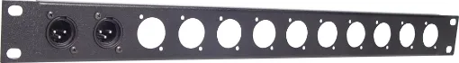 Pre-punched with either 12(1U) or 24(2U). Tough black powdercoated finish. H 5171 & H 5173 suit the following connectors:

P 0881 Plastic 3 Pin Male XLR
P 0883 Plastic 3 Pin Female XLR
P 0833 Neutrik HDMI Chassis D Series Silver.
P 0850 Neutrik 3 Pin