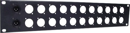 Pre-punched with either 12(1U) or 24(2U). Tough black powdercoated finish. H 5171 & H 5173 suit the following connectors: 

P 0881 Plastic 3 Pin Male XLR 
P 0883 Plastic 3 Pin Female XLR 
P 0833 Neutrik HDMI Chassis D Series Silver. 
P 0850 Neutrik 3