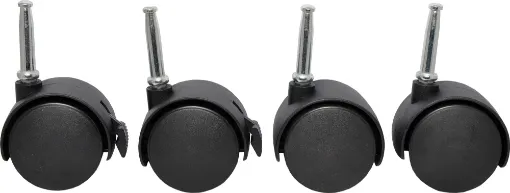 Includes 2 free wheeling and 2 with locking mechanisms. Suits all rack frames.