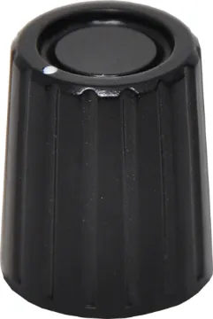 13mm Black 1/4" Shaft Grub Screw Plastic Knob With white indicator dot. 
1/4" shaft with grubscrew