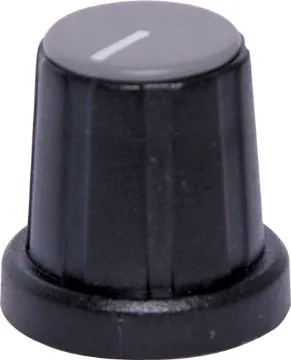 18mm Grey Cap D Shaft Plastic Knob 'D' type to suit 1/4" shaft with flattened edge. Removable coloured caps for precise pointer alignment. Unsuitable for 
R 2150 series wirewound pots.
Please Note: These do not fit the D Shaft Rotary Switch series S 3021 to S 3024