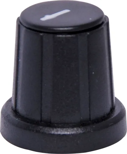 'D' type to suit 1/4&quot; shaft with flattened edge. Removable coloured caps for precise pointer alignment. Unsuitable for R 2154 series wirewound pots.
Black cap

Please Note: These do not fit the D Shaft Rotary Switch series S 3021 to S 3024