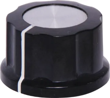 27mm Black Alum. Cap 1/4" Shaft Grub Screw PVC Knob 1/4" shaft with grubscrew.