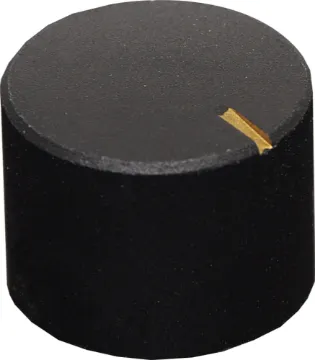 18mm Aluminium Black D Shaft Knob Matt black finish with gold  indicator. 
Suits 6mm 'D' Shaft
