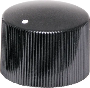 23mm  18T Spline Black PVC Knob Suits 18 tooth splined shaft. Black cap with white pointer dot.
H 6516: A=23, B=17