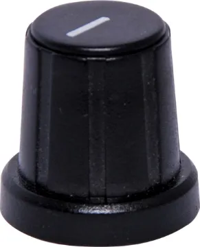 18mm Black 18T Spline Plastic Knob Suits 18 tooth splined shaft. Black cap with white pointer line.