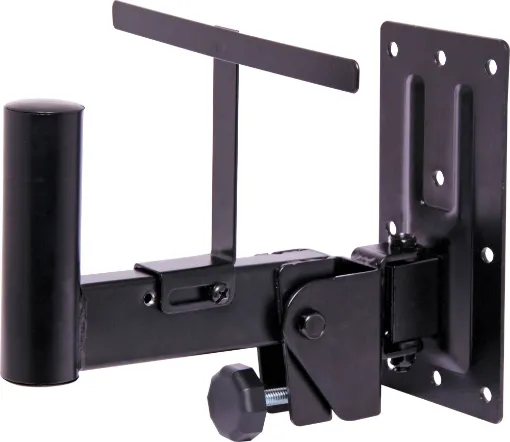 Heavy duty wall mount bracket designed for 35mm diameter 'top hat' mounts as found in professional audio loudspeakers. Suitable for speakers up to 40kg in weight. The bracket can be angled 20 deg. vertically and 180 deg. Horizontally.