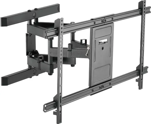 This cantilever wall bracket is designed to mount flat or curved screens up to 60kg where quick screen adjustment is required. VESA compliant mounting dimensions from 300x300 to 800x400. +3° to -15° tilt adjustment is provided, plus swivel up to 60° in either horizontal direction.