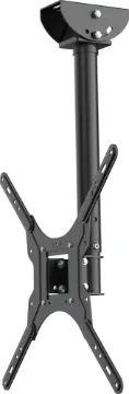 26"-55" Flat Screen Ceiling Bracket This 26"-55" Flat Screen Ceiling Bracket allows mounting of LCD screens from the ceiling, ideal for use in large areas such as waiting rooms & lobbies. Mounting height from ceiling can be varied from 510mm to 810mm. Provides 180° of horizontal adjustment, with 15° of tilt. Suits VESA 400x400. Supports weight up to 30kg.