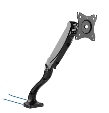 13-27" LCD Flat/Curved VESA USB Desk Mount This stylish desk mount bracket simply clamps or screws to your desk and supports a 13" to 27" monitor weighing up to 6kg.