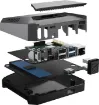 A R-Pi 4 enclosure supporting one M.2 SATA SSD drive, plus two full size HDMI ports, power management modes and built in IR control support. Features both active and passive cooling from an internal fan and aluminium heatsinking case. 