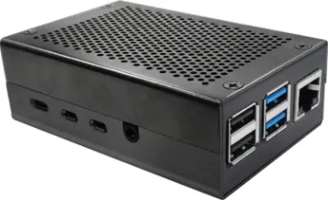 Aluminium Case to suit Raspberry Pi 4 An enclosed Raspberry Pi 4 case. Internal fan, vented lid and base ensures excellent cooling for your Pi. Provides access to all ports, except GPIO pins.