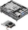 This compact multi-layer acrylic case suits the Raspberry Pi 5 and provides access to all ports on the board.  Includes cooling fan module with heatsink.