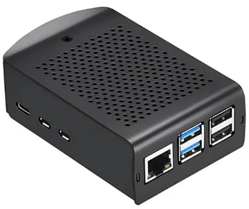 Metal Fan Cooled Case to suit Raspberry Pi 5 An all metal Raspberry Pi 5 case with internal cooling fan and heatsinks.