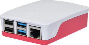 Red and White ABS Box to suit Raspberry Pi 4 A compact, snap together red and white case to suit the Raspberry Pi 4 Model B development board. Designed with all connection recesses and venting.