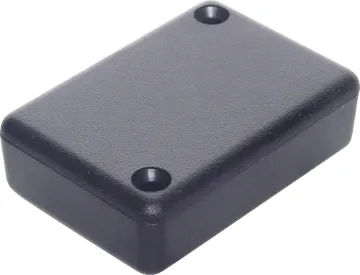 50Lx35Wx15Hmm Black Mini ABS Box Miniature enclosures molded from ABS plastic. They feature a satin textured finish, 2 PCB standoffs and a screw on lid. Adding a H 9006 key ring kit converts the enclosures into a miniature keyfob. Great for custom remote controls.
Hammond P/N 1551FBK