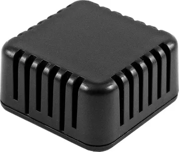 1551V1BK Black Plastic Vented Enclosure 40 x 40 x 20mm This enclosure has a vented design which protects electronics from harmful contact  with hands or tools, but allows entry of air and moisture for applications which require environmental exposure (ex: sensors).
It''s ideally suited for mounting of printed circuit boards.