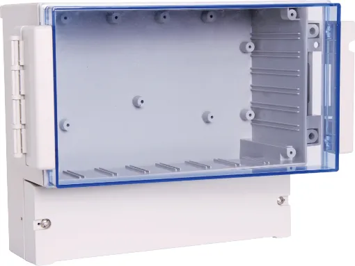 This weatherproof utility box designed to house industrial control circuitry, pool pump & reticulation controllers. It features a translucent, blue tinted, front window which can be fitted with a hinge for easy access (parts included).