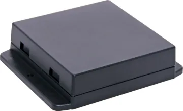 50Lx50Wx17Hmm ABS Snap Together Flange Mount Box A wide selection of flanged boxes with snap fit lids which allow access to internal circuitry without unscrewing the flange screws. Great for small circuits, control boxes, relays and industrial controls.  Base fitted with four PCB posts, lid has four cable entry mouldings which may be knocked out. All dimensions ±0.5mm & exclude flanges