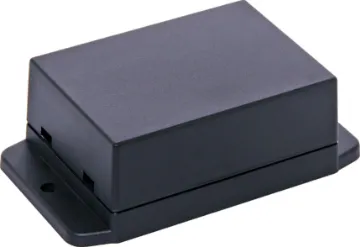 70Lx50Wx29.5Hmm ABS Snap Together Flange Mount Box A wide selection of flanged boxes with snap fit lids which allow access to internal circuitry without unscrewing the flange screws. Great for small circuits, control boxes, relays and industrial controls.  Base fitted with four PCB posts, lid has four cable entry mouldings which may be knocked out. All dimensions ±0.5mm & exclude flanges
